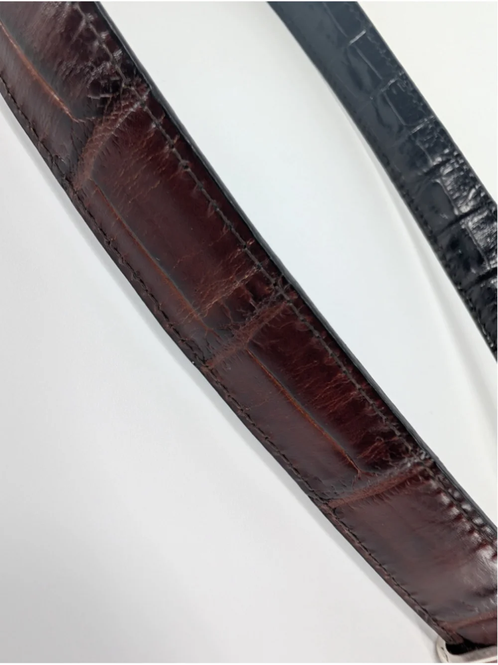Vintage Brighton Reversible Black Brown Croc Leather Belt Silver Buckle 30-34